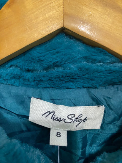 MISS SHOP  |S | BUST 18 | A74 | TEAL FAUX FUR COLLARED ZIP-UP CROPPED JACKET