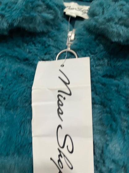MISS SHOP  |S | BUST 18 | A74 | TEAL FAUX FUR COLLARED ZIP-UP CROPPED JACKET