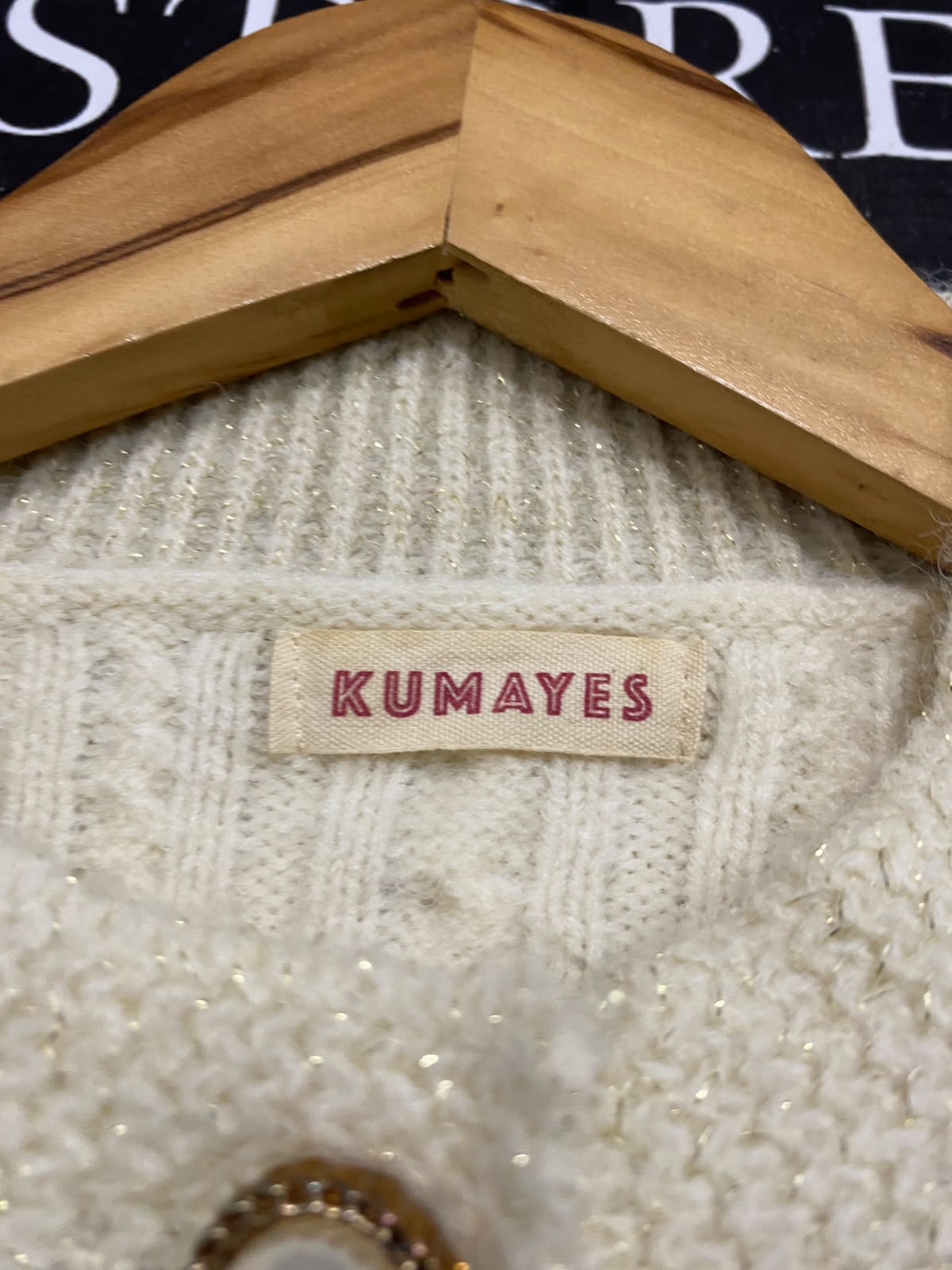 KUMAYES |M | BUST 17 | A74 |  OFF-WHITE CABLE-KNIT PEARL-BUTTON CARDIGAN JACKET