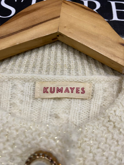 KUMAYES |M | BUST 17 | A74 |  OFF-WHITE CABLE-KNIT PEARL-BUTTON CARDIGAN JACKET