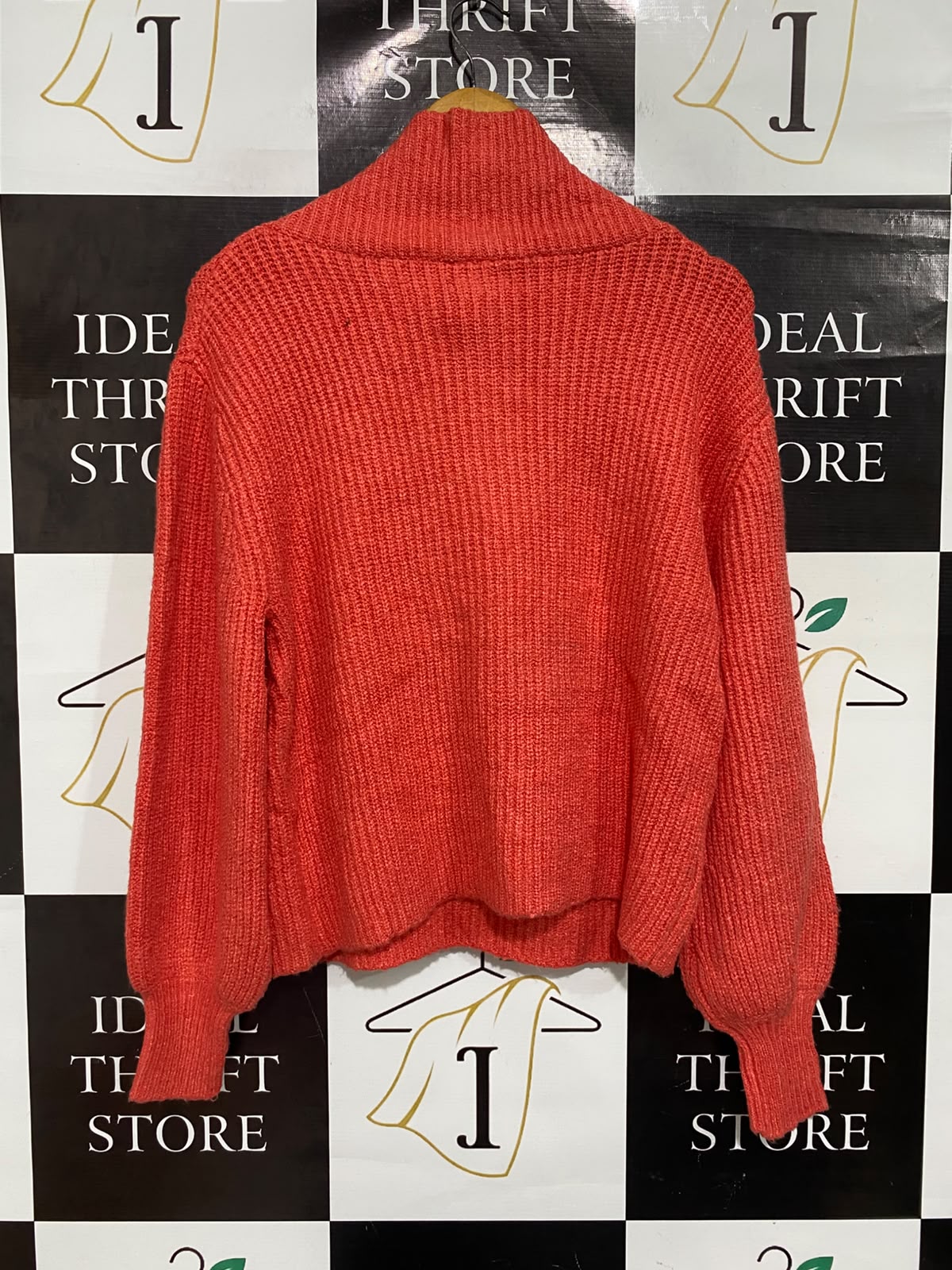 SUZANNE |S | BUST 21 | A74 |  GRAE CORAL ORANGE HALF-ZIP TURTLENECK CHUNKY KNIT SWEATER