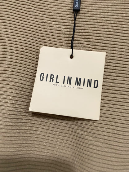 GIRL IN MIND  |M | BUST 12 | A74 | CAMEL RIBBED OFF-SHOULDER LONG-SLEEVE KNIT MIDI DRESS