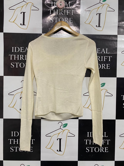 MESHKI  |L | BUST 16 | A73 | OFF-WHITE ASYMMETRIC DRAPED LONG-SLEEVE KNIT TOP