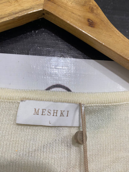 MESHKI  |L | BUST 16 | A73 | OFF-WHITE ASYMMETRIC DRAPED LONG-SLEEVE KNIT TOP