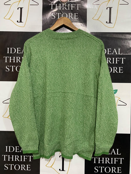 YARRA TRAIL |L | BUST 21 | A73 |  GREEN MARLED KNIT CREW-NECK SWEATER