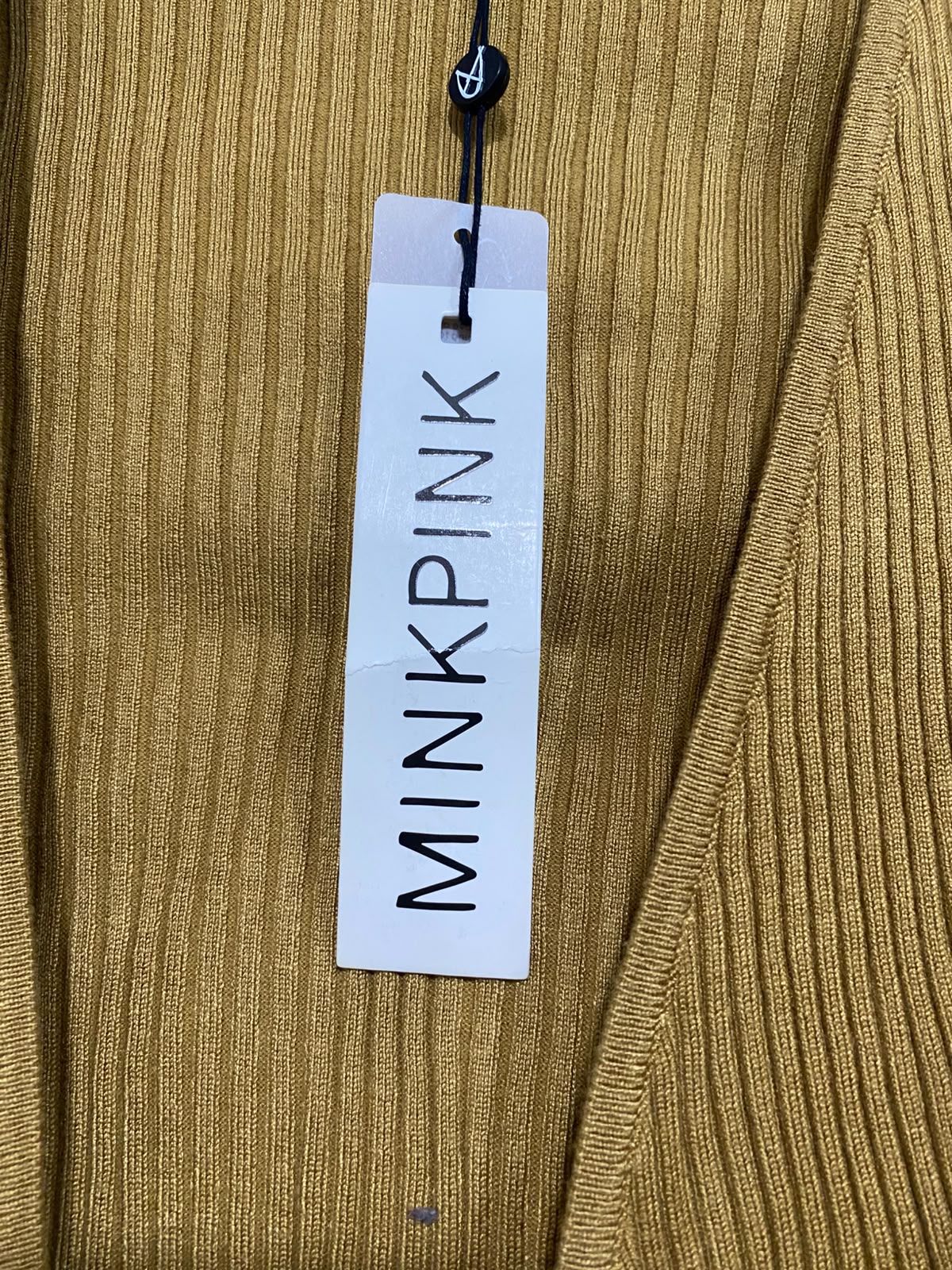 MINKPINK |XS | BUST 12 | A73 |  MUSTARD RIBBED TIE-FRONT LONG-SLEEVE CROP TOP