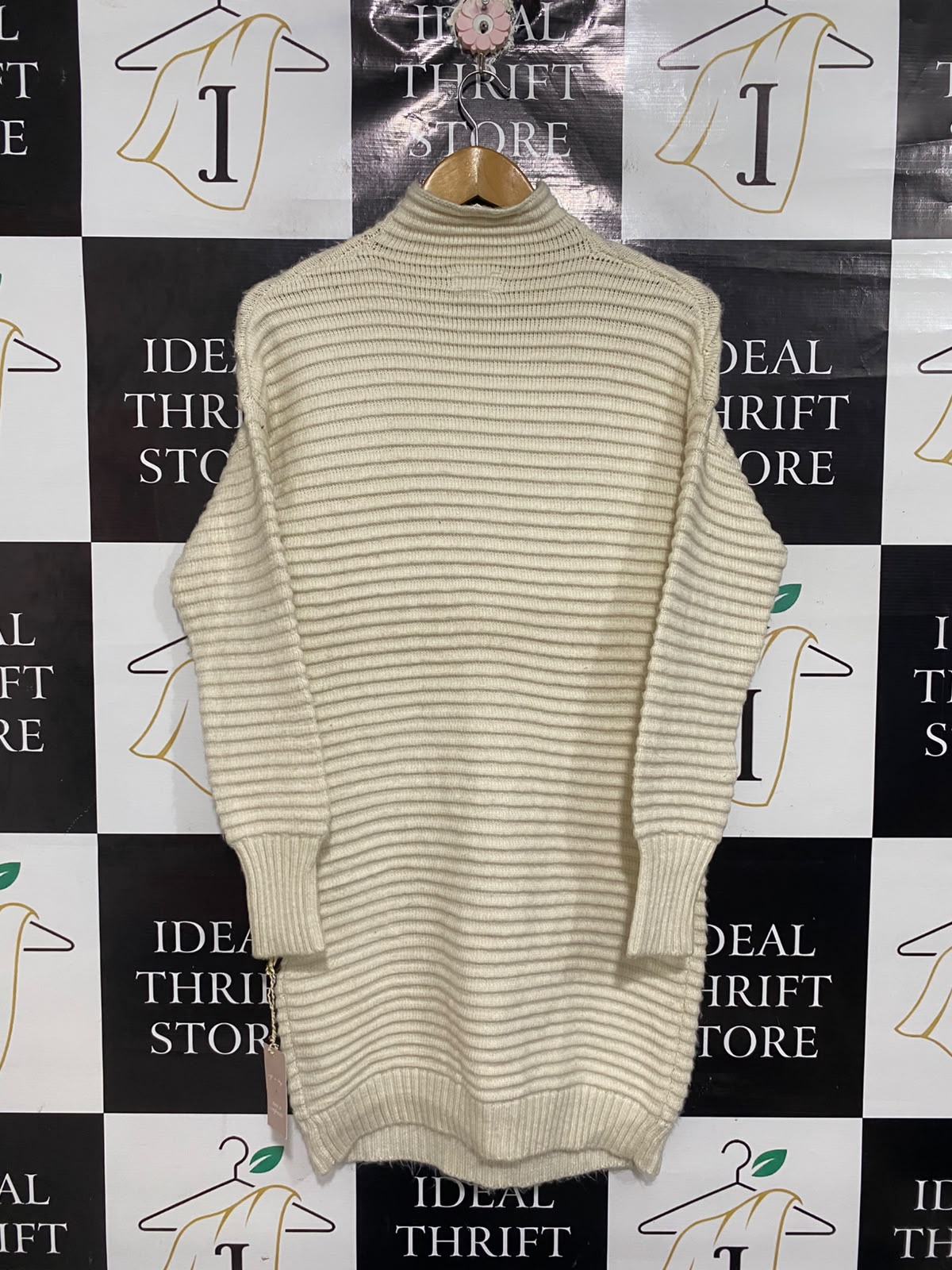 JESSICA SIMPSON |XS | BUST 18 | A73 |  OFF-WHITE RIBBED TURTLENECK LONG-SLEEVE SWEATER MIDI DRESS