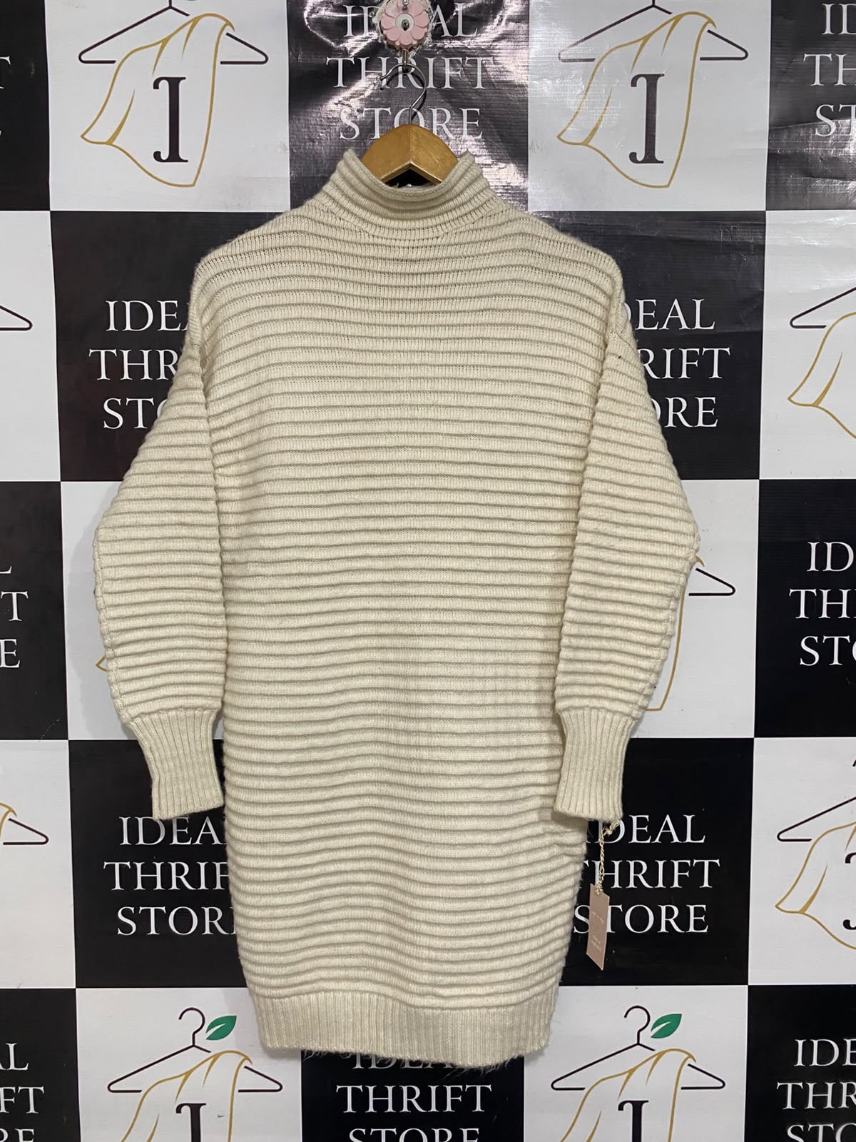 JESSICA SIMPSON |XS | BUST 18 | A73 |  OFF-WHITE RIBBED TURTLENECK LONG-SLEEVE SWEATER MIDI DRESS