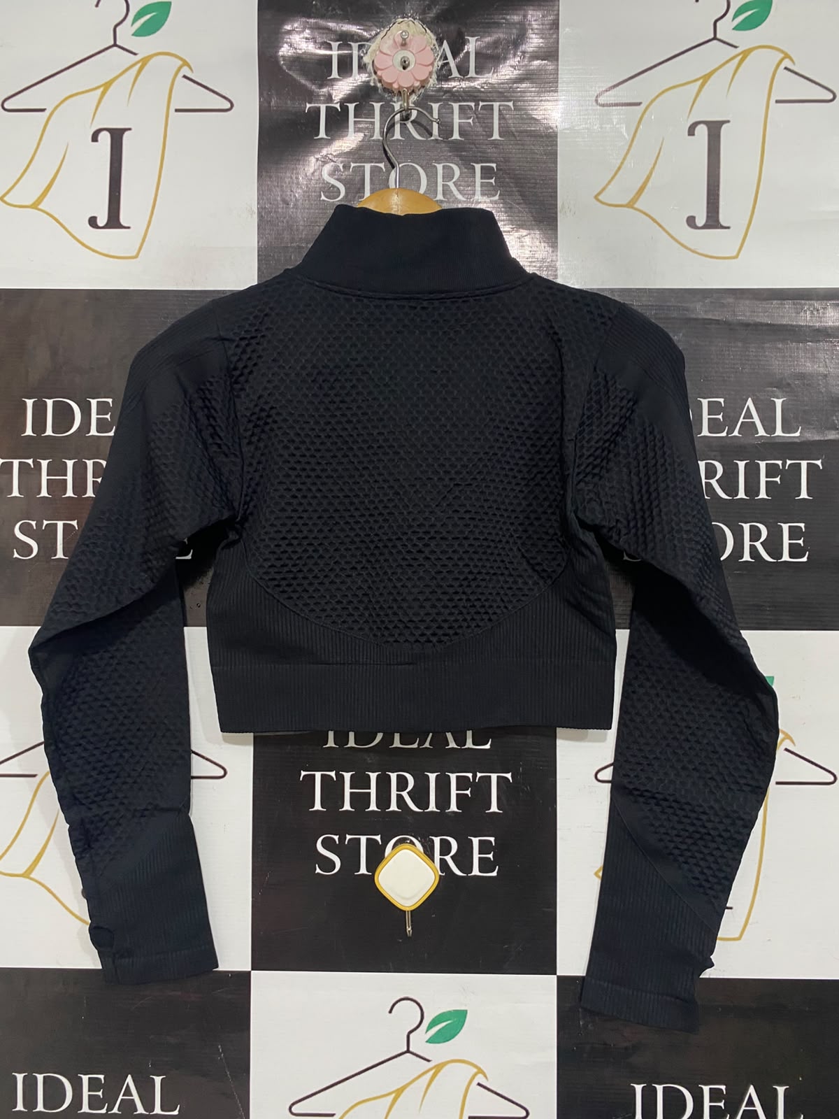 OTOS  |M | BUST 15 | A73 | BLACK SEAMLESS HIGH-NECK FULL-ZIP ATHLETIC CROP JACKET