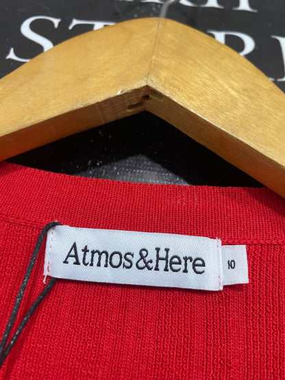 ATMOS & HERE  |S | BUST 15 | A73 |  RED RIBBED SHORT-SLEEVE KNIT MIDI DRESS