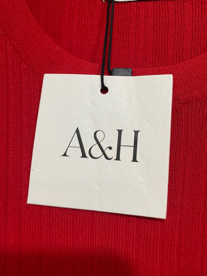 ATMOS & HERE  |S | BUST 15 | A73 |  RED RIBBED SHORT-SLEEVE KNIT MIDI DRESS