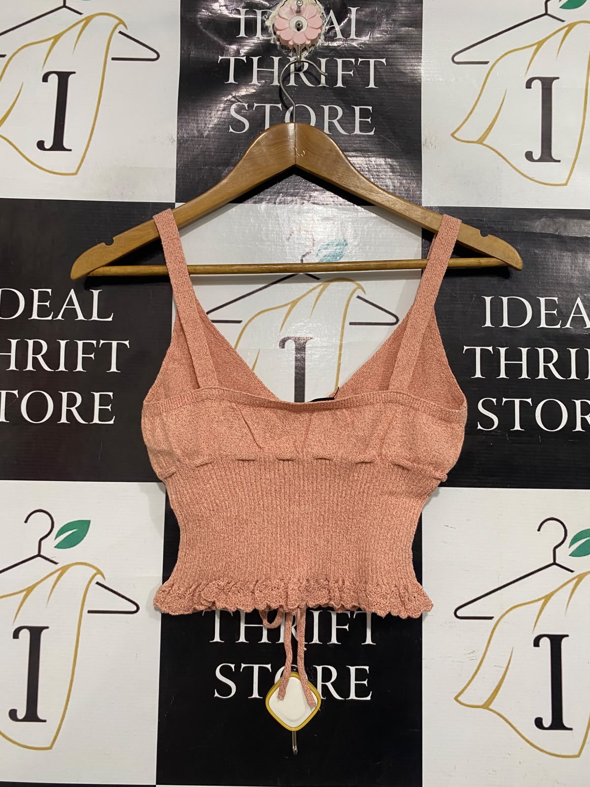 ZARA |S | BUST 13 | A73 |   PEACH SHIMMER KNIT TIE-FRONT CROP TOP