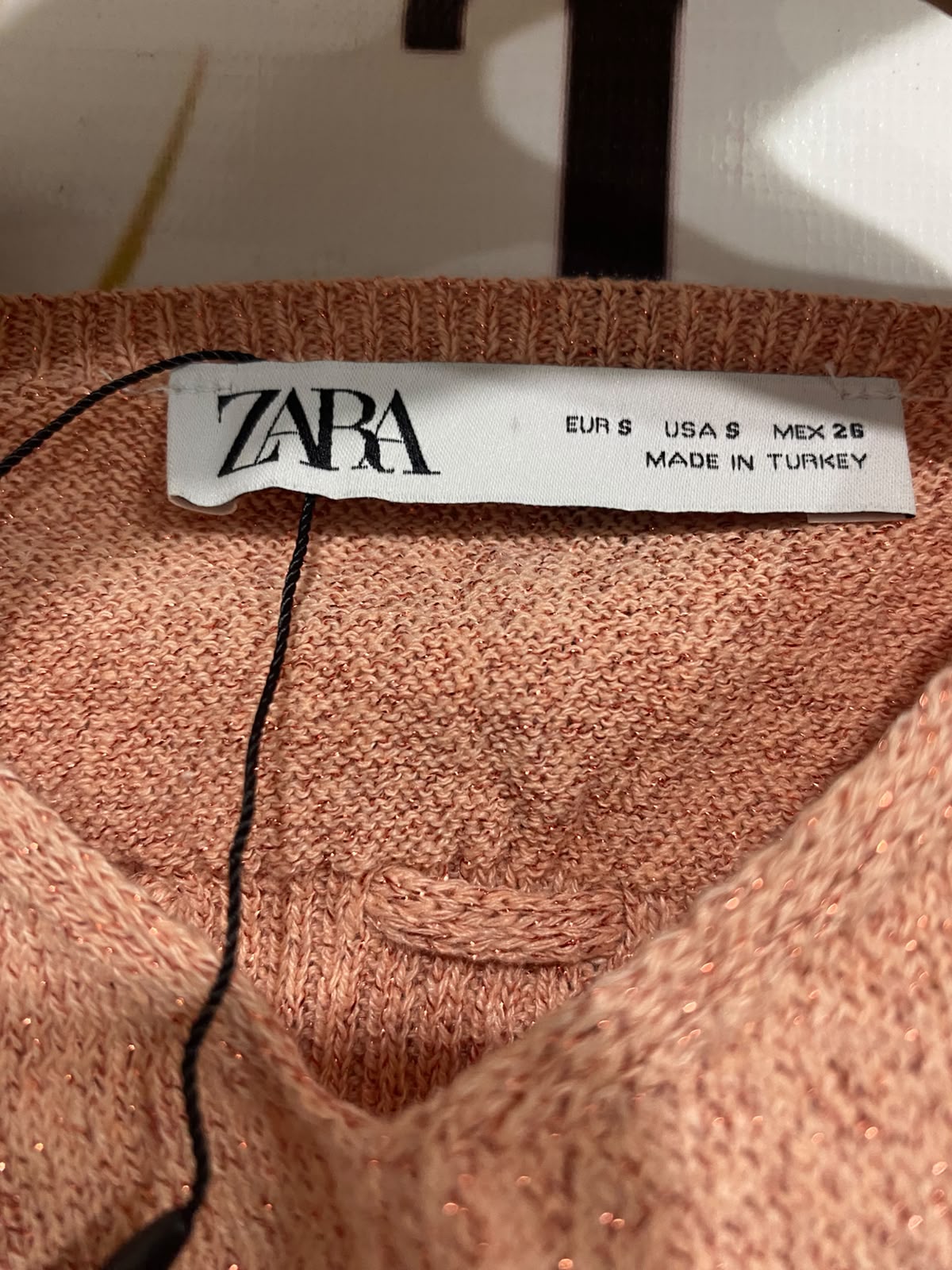 ZARA |S | BUST 13 | A73 |   PEACH SHIMMER KNIT TIE-FRONT CROP TOP