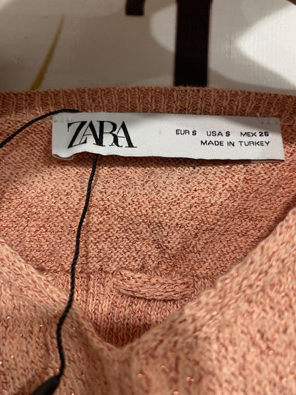 ZARA |S | BUST 13 | A73 |   PEACH SHIMMER KNIT TIE-FRONT CROP TOP