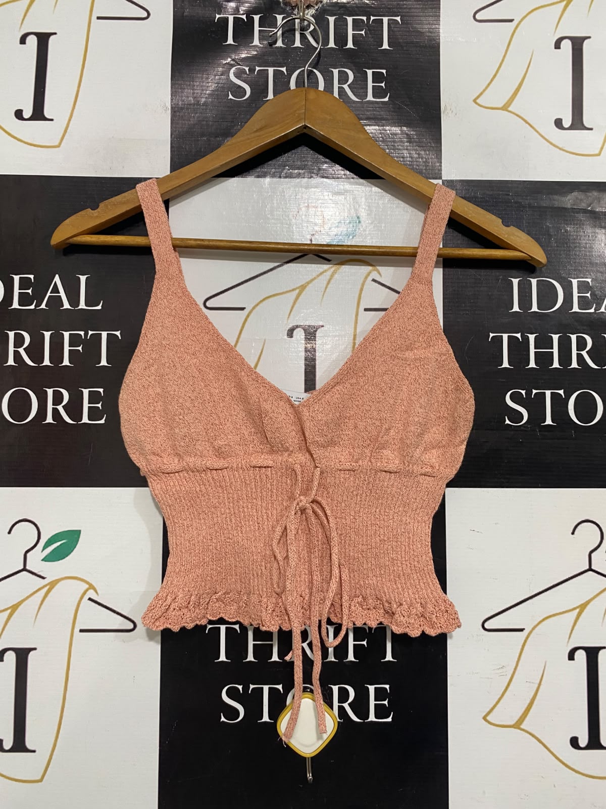 ZARA |S | BUST 13 | A73 |   PEACH SHIMMER KNIT TIE-FRONT CROP TOP