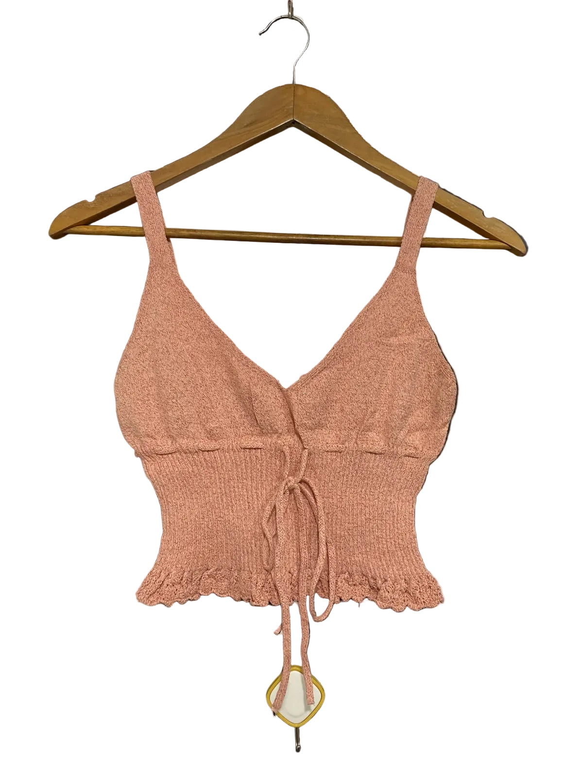 ZARA |S | BUST 13 | A73 |   PEACH SHIMMER KNIT TIE-FRONT CROP TOP