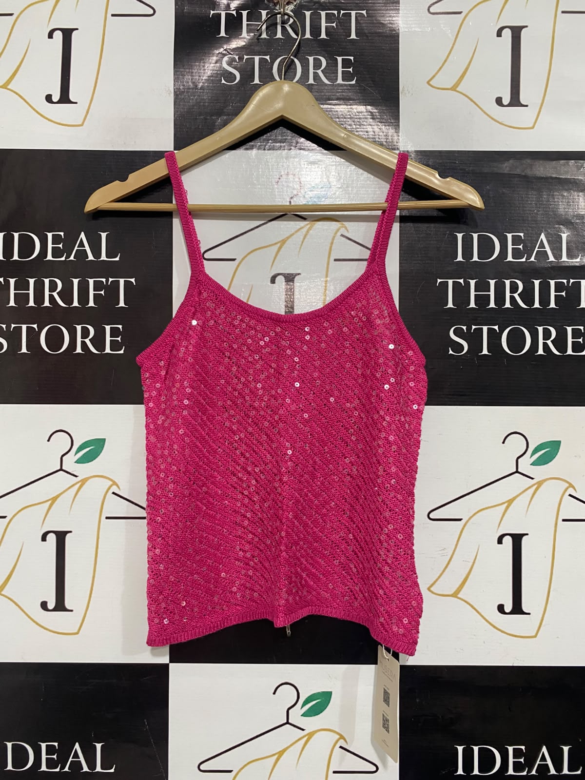 MUSERA |XS | BUST 14 | A73 |   HOT PINK SEQUIN EMBELLISHED KNIT CAMI TOP