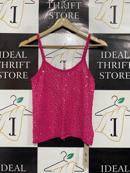 MUSERA |XS | BUST 14 | A73 |   HOT PINK SEQUIN EMBELLISHED KNIT CAMI TOP