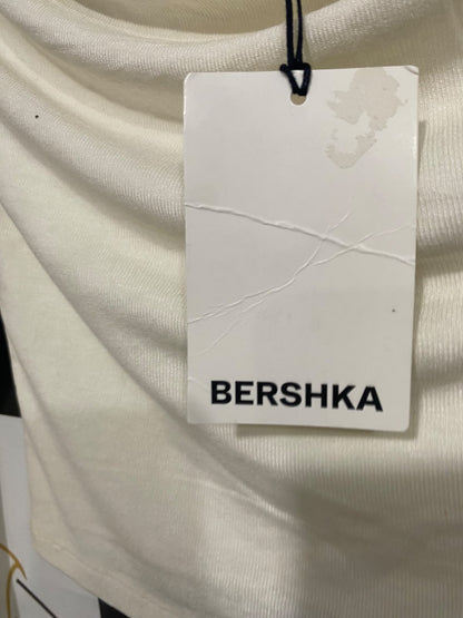 BERSHKA |S | BUST 14 | A73 |   OFF-SHOULDER RUCHED OFF-WHITE LONG-SLEEVE CROP TOP
