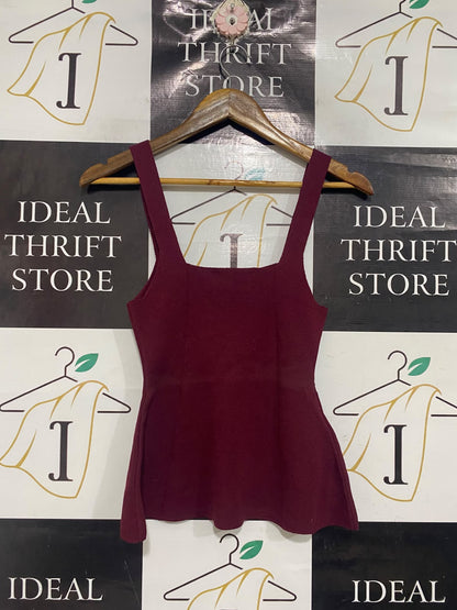 MANGO |S | BUST 12 | A73 |   MAROON SQUARE-NECK PEPLUM KNIT TOP