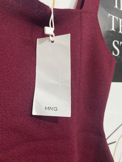 MANGO |S | BUST 12 | A73 |   MAROON SQUARE-NECK PEPLUM KNIT TOP