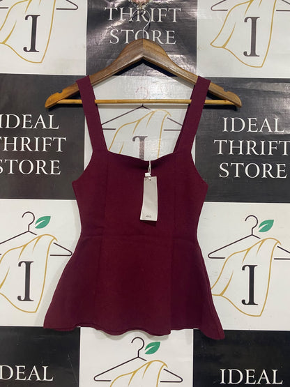 MANGO |S | BUST 12 | A73 |   MAROON SQUARE-NECK PEPLUM KNIT TOP