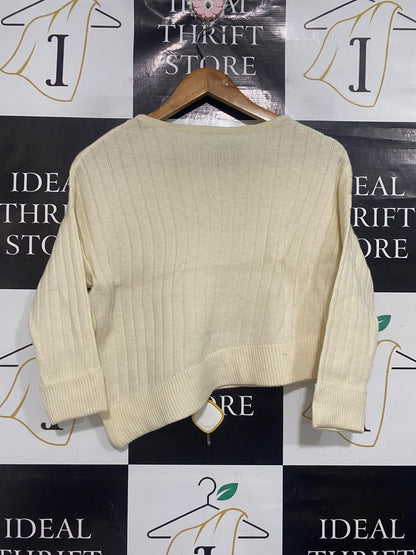 YIGUE  |S | BUST 20 | A73 |  OFF-WHITE WOOL-BLEND RIBBED ASYMMETRIC SWEATER