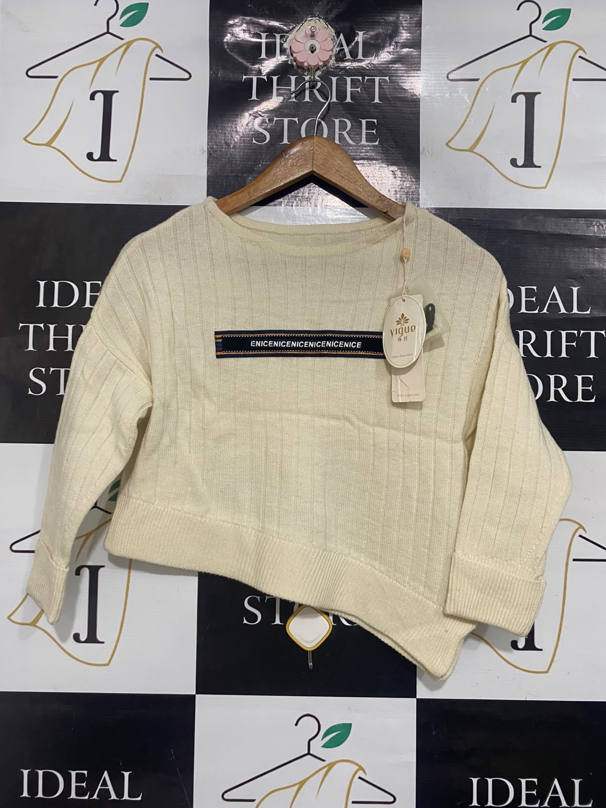 YIGUE  |S | BUST 20 | A73 |  OFF-WHITE WOOL-BLEND RIBBED ASYMMETRIC SWEATER