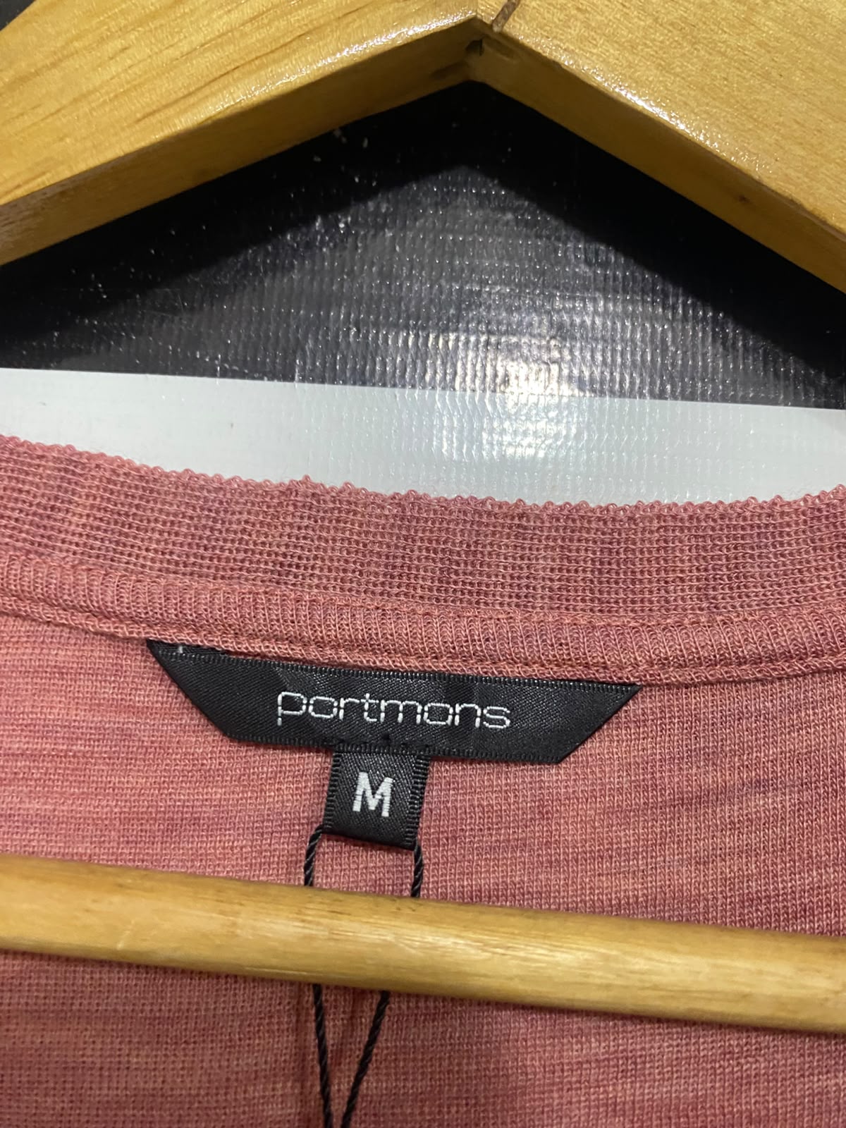 PORTMANS |M | BUST 16 | A73 |   DUSTY PINK V-NECK MERINO WOOL LONG-SLEEVE TOP