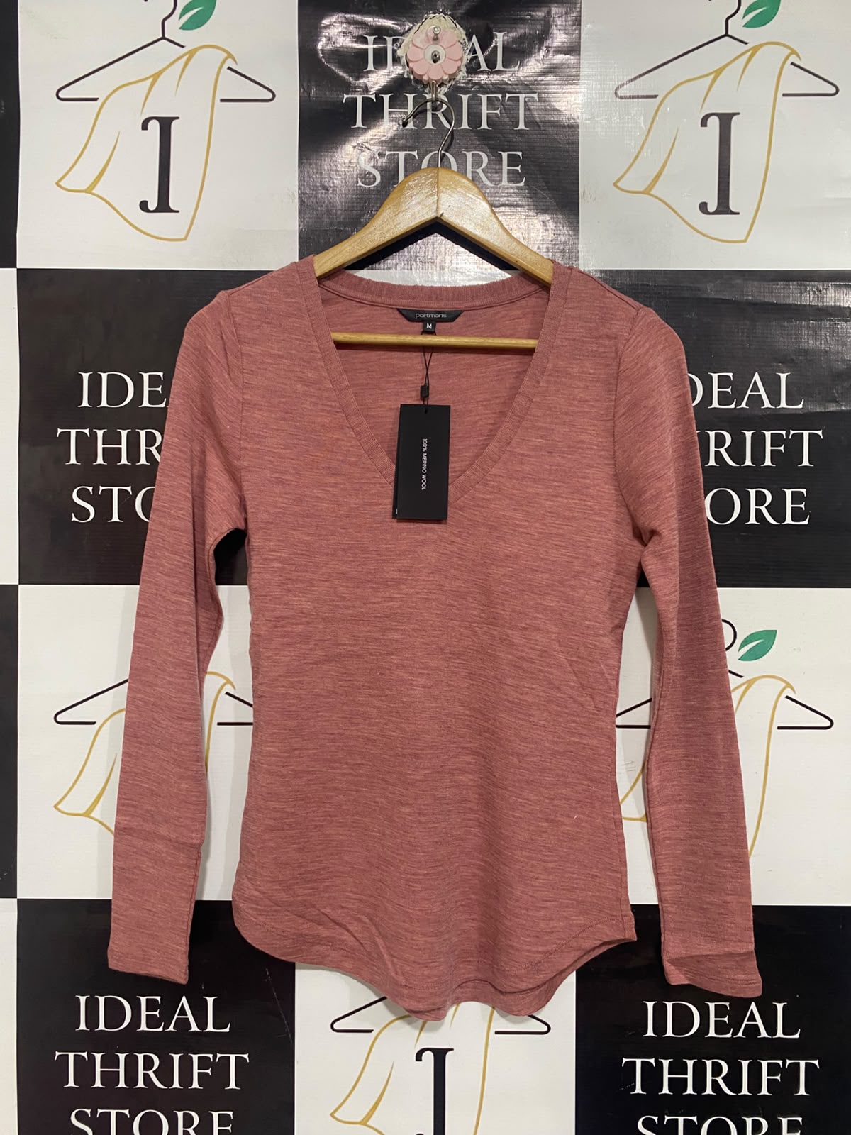 PORTMANS |M | BUST 16 | A73 |   DUSTY PINK V-NECK MERINO WOOL LONG-SLEEVE TOP
