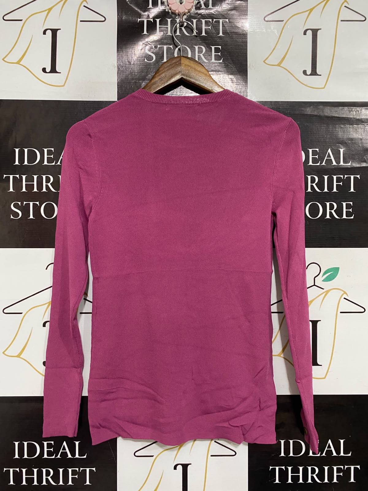 PORTMANS |S | BUST 16 | A73 |   MAGENTA BUTTON-SLEEVE CREW-NECK SWEATER