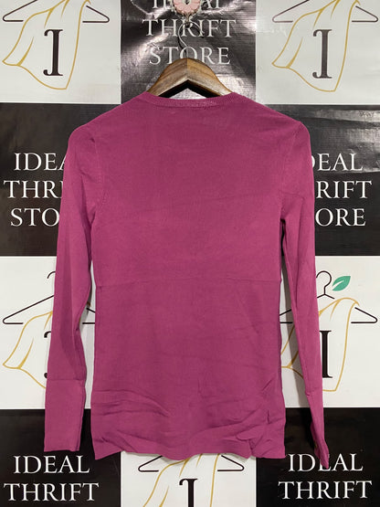 PORTMANS |S | BUST 16 | A73 |   MAGENTA BUTTON-SLEEVE CREW-NECK SWEATER