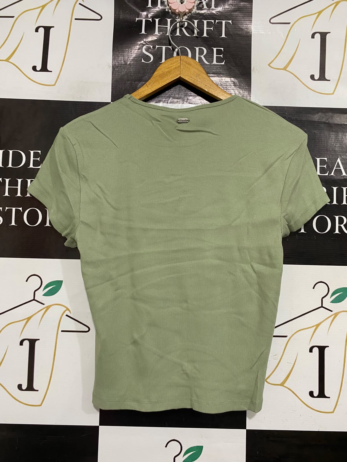 GHANDA |M | BUST 17 | A73 |   SAGE GREEN RIBBED CREW-NECK SHORT-SLEEVE TEE