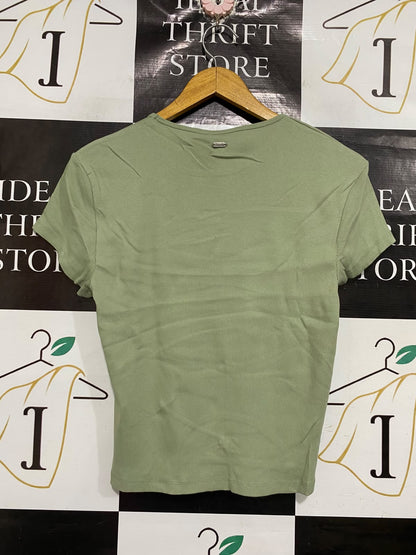 GHANDA |M | BUST 17 | A73 |   SAGE GREEN RIBBED CREW-NECK SHORT-SLEEVE TEE