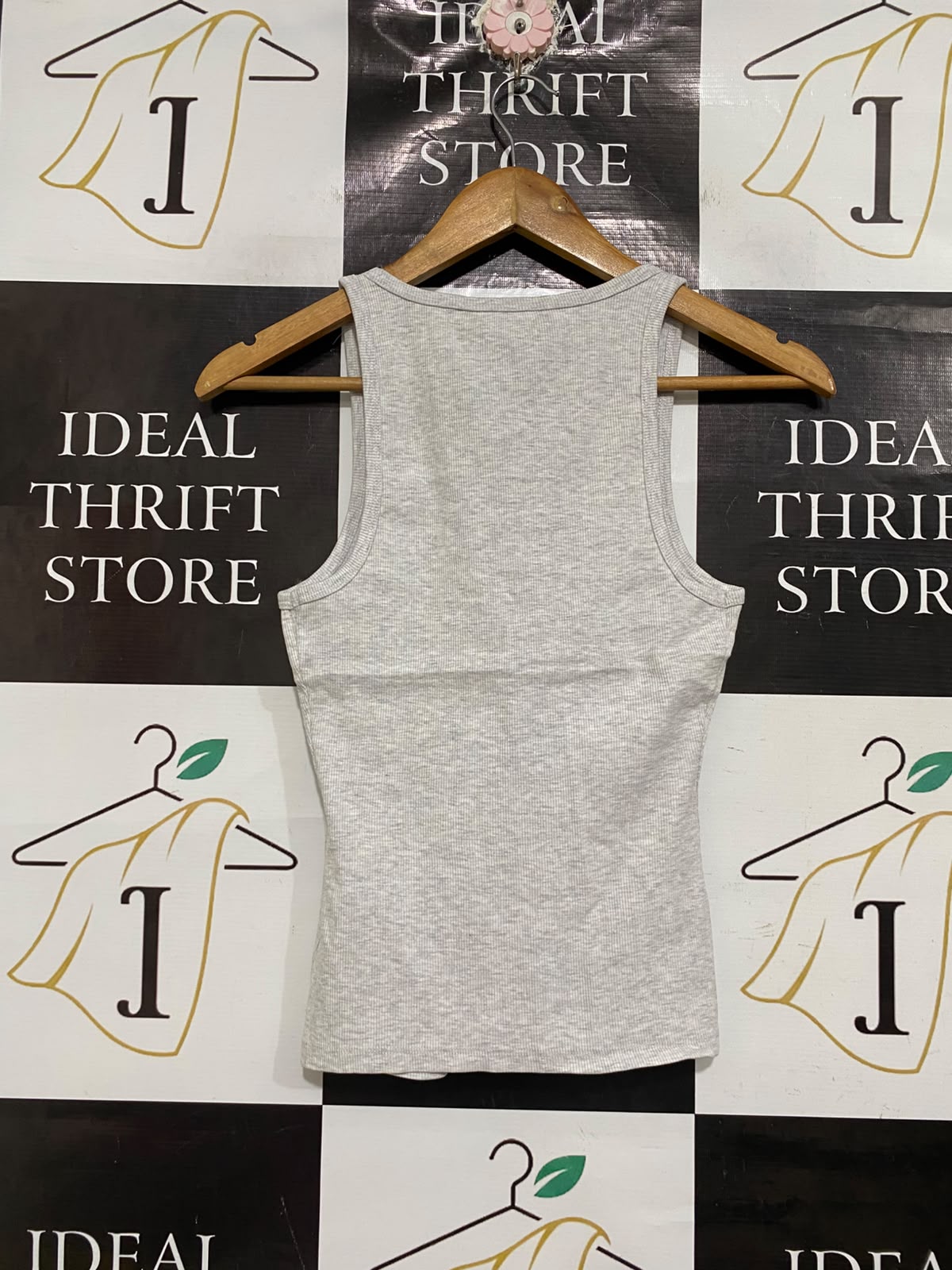 GLASSONS |M | BUST 13 | A73 |   GREY ORGANIC COTTON RIBBED SCOOP-NECK TANK TOP