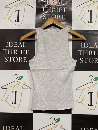 GLASSONS |M | BUST 13 | A73 |   GREY ORGANIC COTTON RIBBED SCOOP-NECK TANK TOP