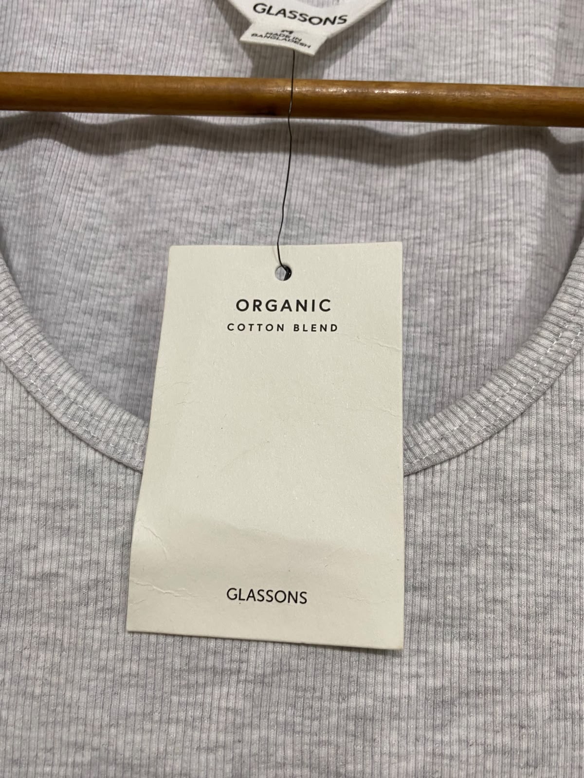 GLASSONS |M | BUST 13 | A73 |   GREY ORGANIC COTTON RIBBED SCOOP-NECK TANK TOP