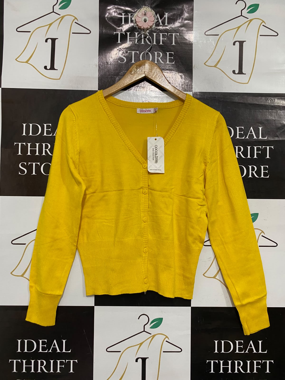 COCOLATTE |M | BUST 17 | A73 |   MUSTARD YELLOW V-NECK KNIT CARDIGAN