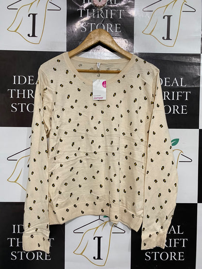 BRILLIANT BASICS |XL | BUST 22 | A73 | CREAM & BLACK ANIMAL PRINT CREW-NECK JUMPER