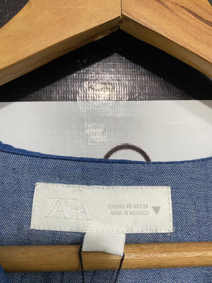 ZARA |XS | BUST 21 | A73 |   BLUE SAILOR COLLAR DENIM SHIRT