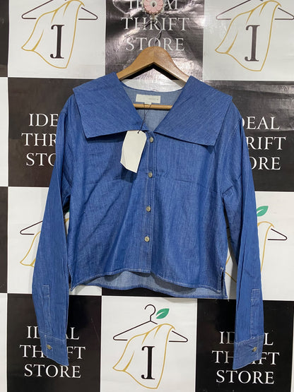 ZARA |XS | BUST 21 | A73 |   BLUE SAILOR COLLAR DENIM SHIRT