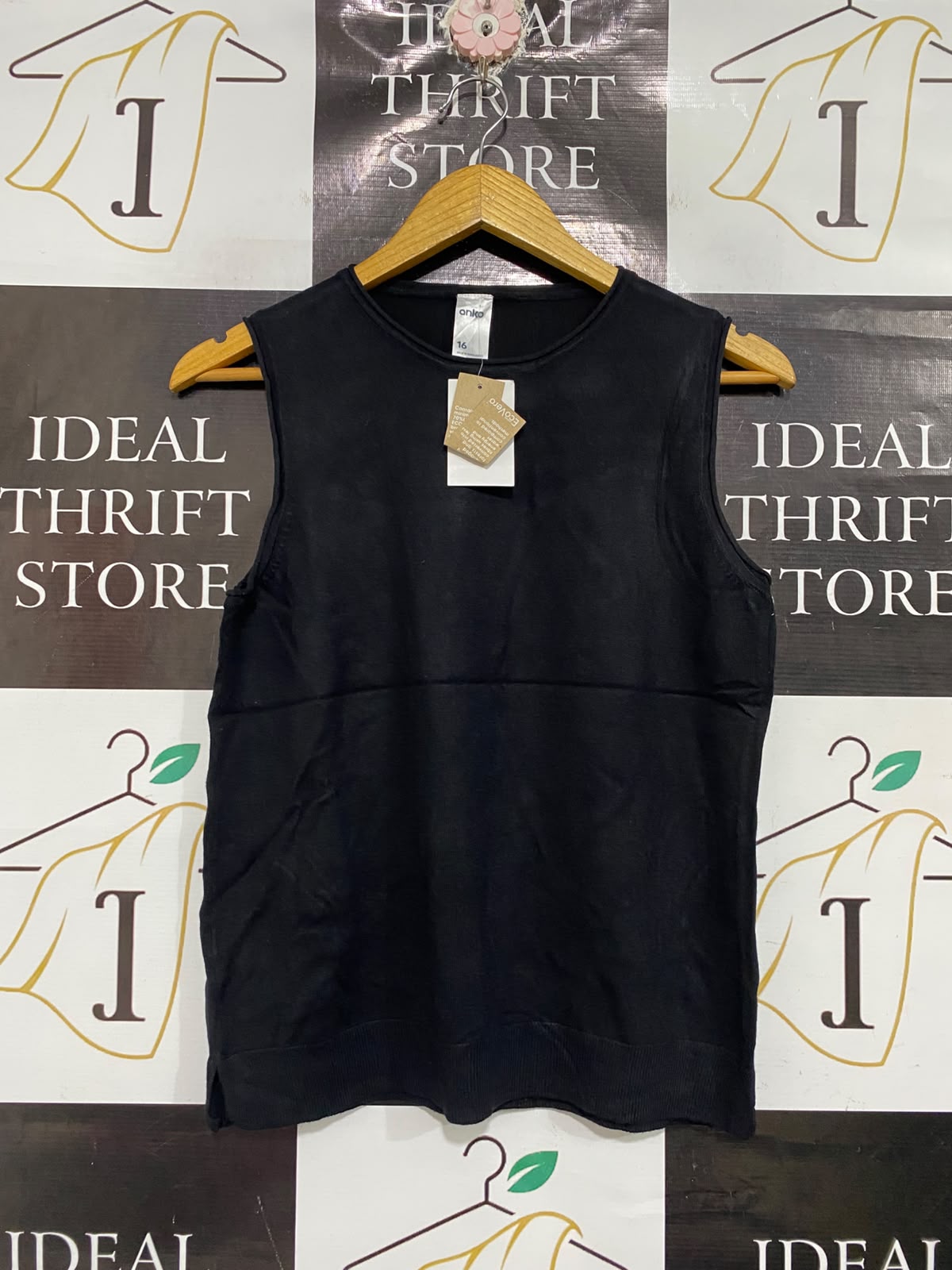 ANKO |M | BUST 17 | A73 |   BLACK ECOVERO SLEEVELESS KNIT TOP