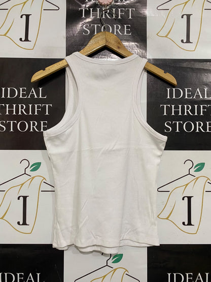 NEW LOOK |S | BUST 16 | A73 |   WHITE RIBBED CREW-NECK TANK TOP