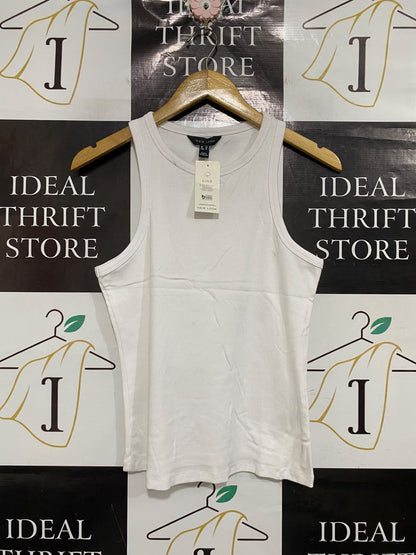 NEW LOOK |S | BUST 16 | A73 |   WHITE RIBBED CREW-NECK TANK TOP