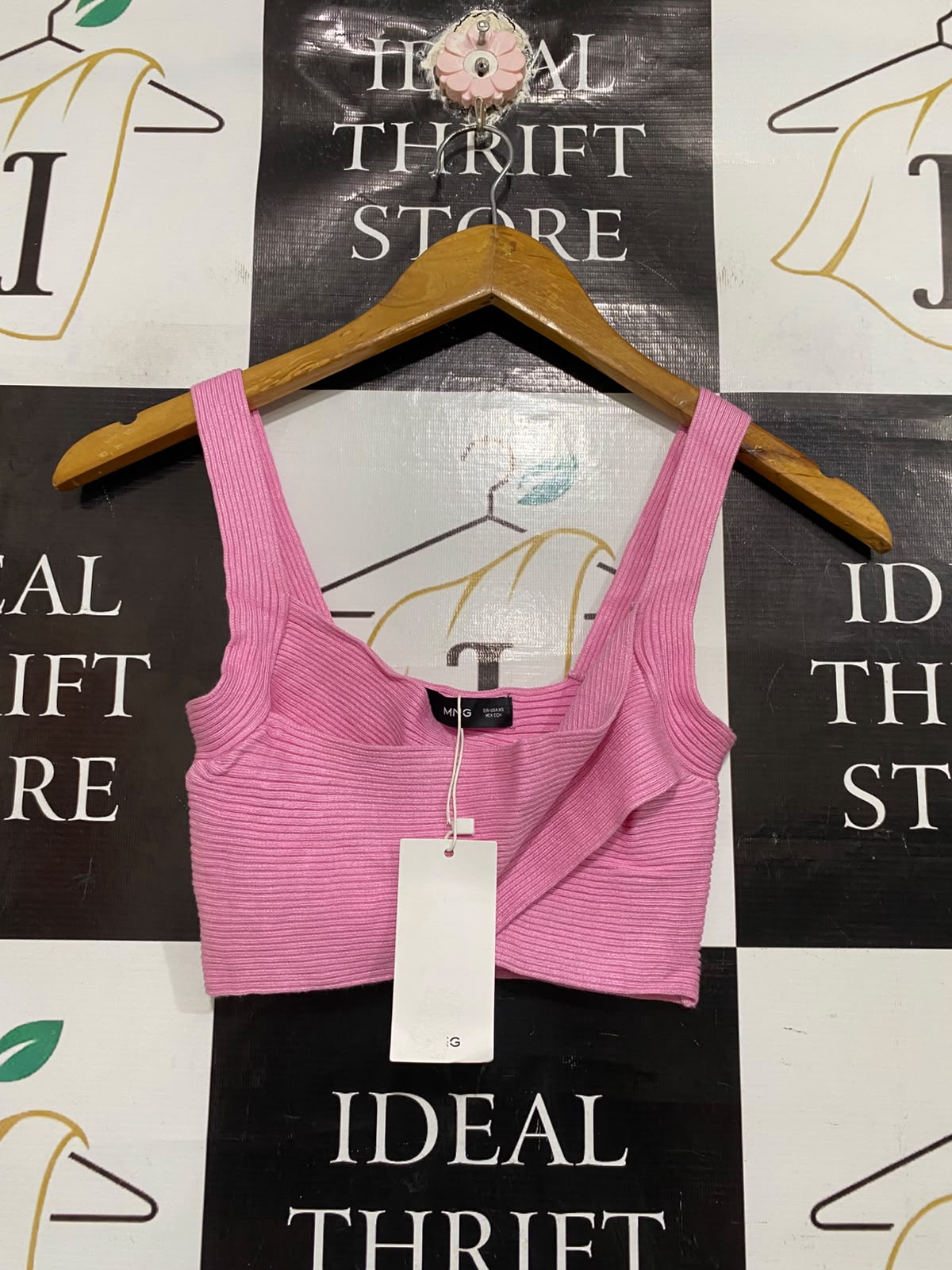 MANGO |XS | BUST 11 | A73 |   PINK RIBBED CROSS-OVER CROP TOP
