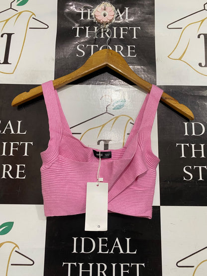 MANGO |XS | BUST 11 | A73 |   PINK RIBBED CROSS-OVER CROP TOP