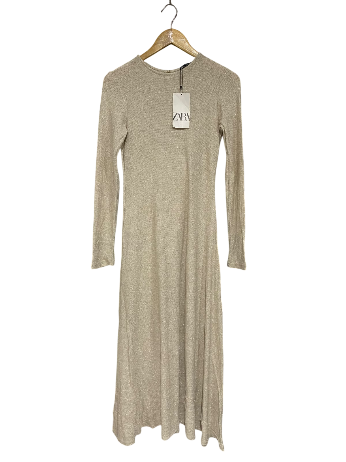 ZARA |M | BUST 15  | A74|   BEIGE SHIMMER KNIT MAXI DRESS