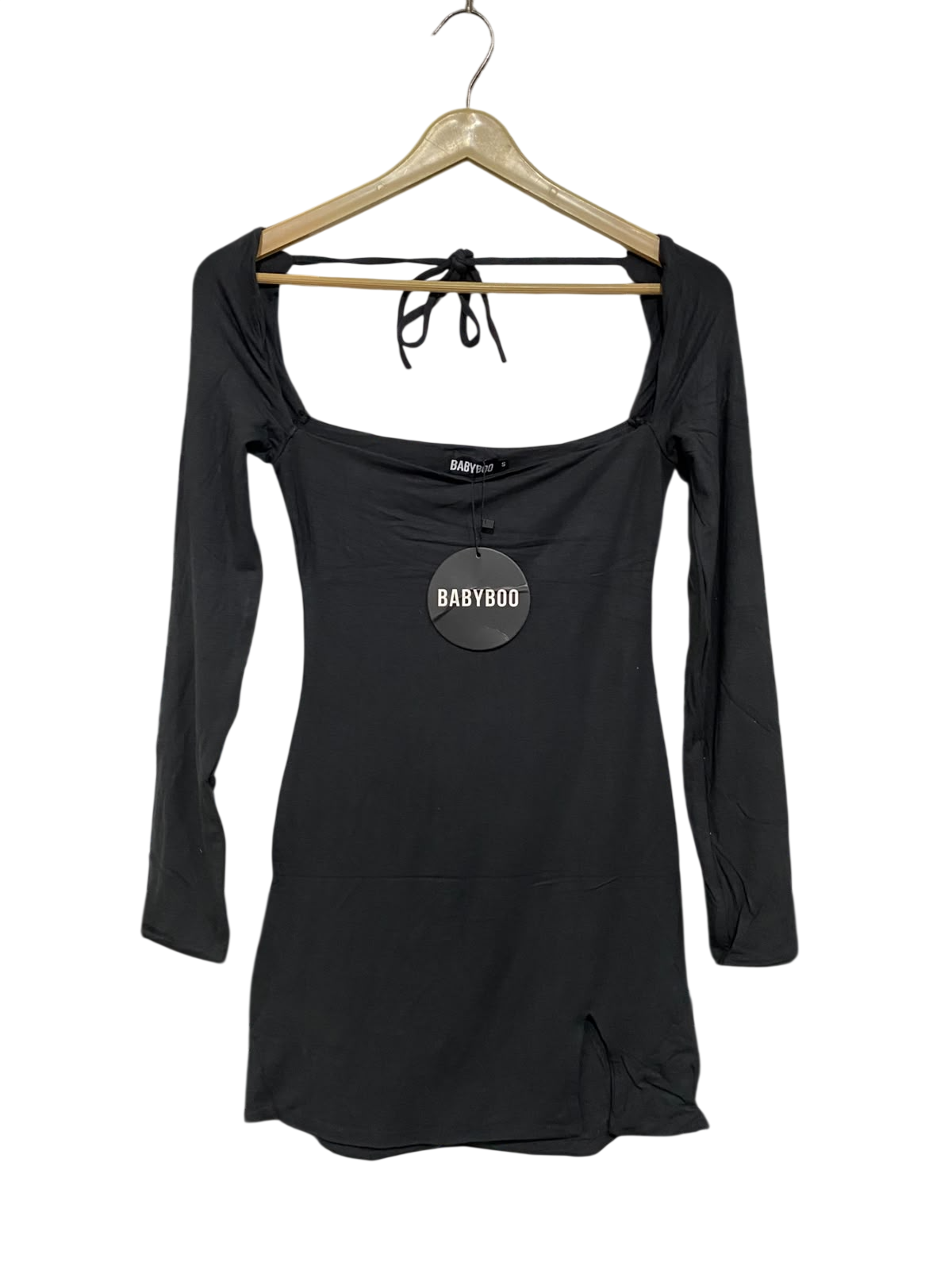 BABYBOO |S | BUST 14 | A74|  BLACK LONG SLEEVE MINI DRESS