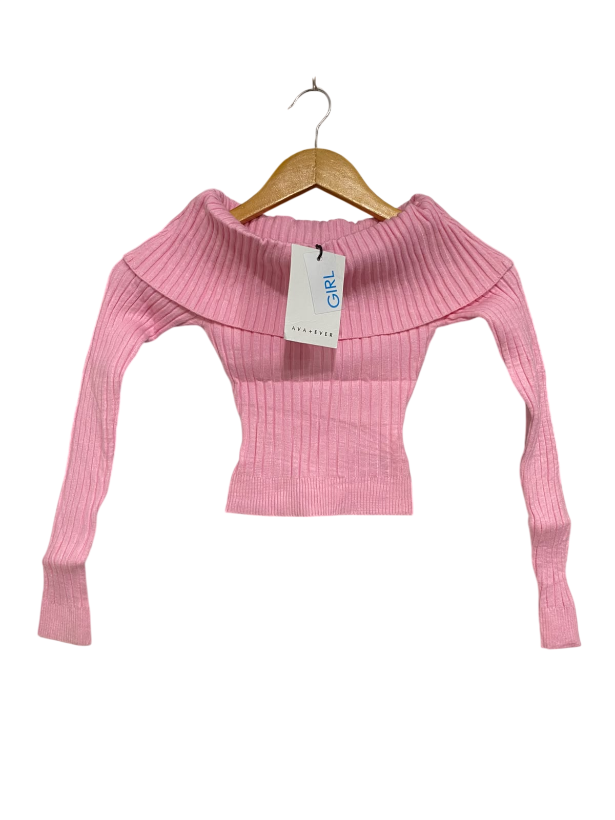 AVA AND EVER |S | BUST 10 | A74|   PINK OFF SHOULDER RIBBED KNIT TOP