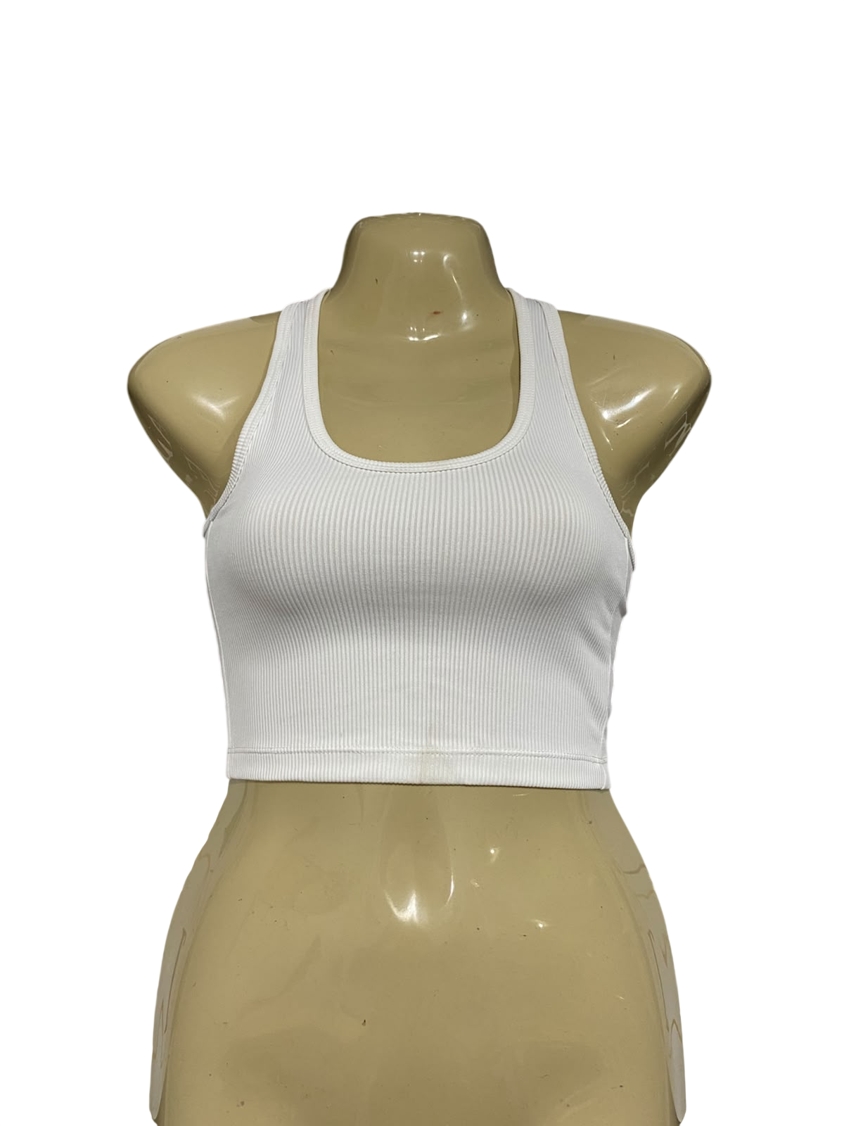 H&M |XS | BUST 14 | A74|   WHITE RIBBED CROP TANK TOP